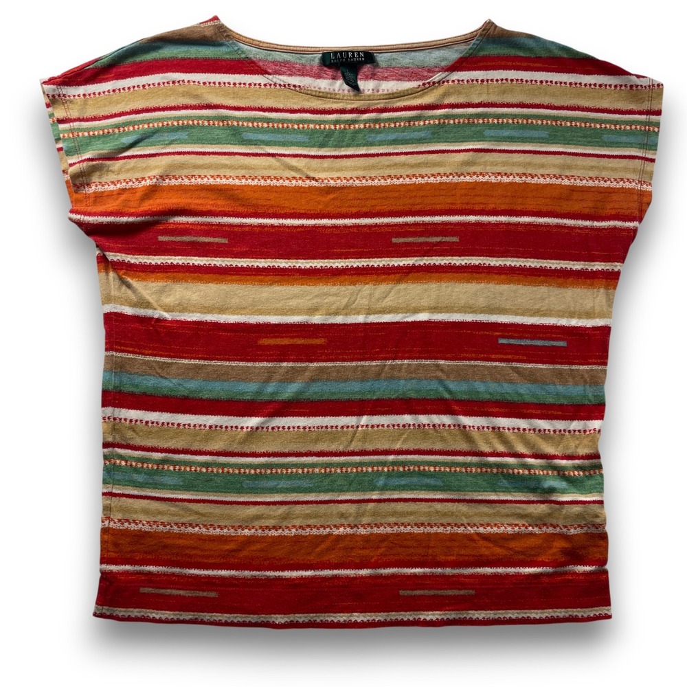 Lauren Ralph Lauren Womens Large Southwestern Stripe Cotton Boat Neck Knit Top
